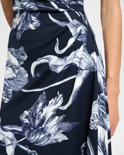 Erdem Floral-print Draped Sleeveless Midi Dress In Green