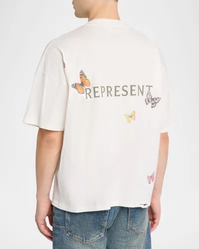 Represent Men & Apos;s Flutter Initial Distressed Boxy Fit T-shirt In White