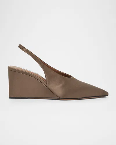 Alaïa Cube 75 Satin Slingback Wedge Pumps In Brown