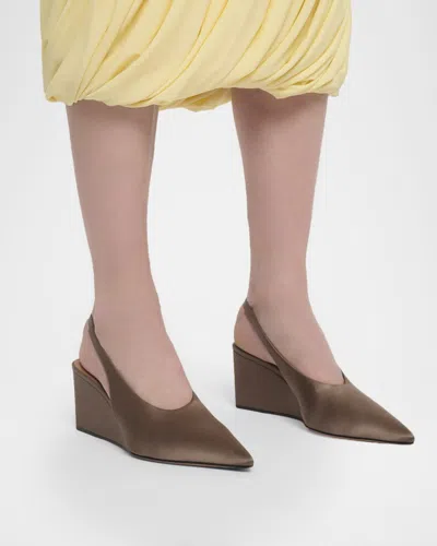Alaïa Cube 75 Satin Slingback Wedge Pumps In Brown