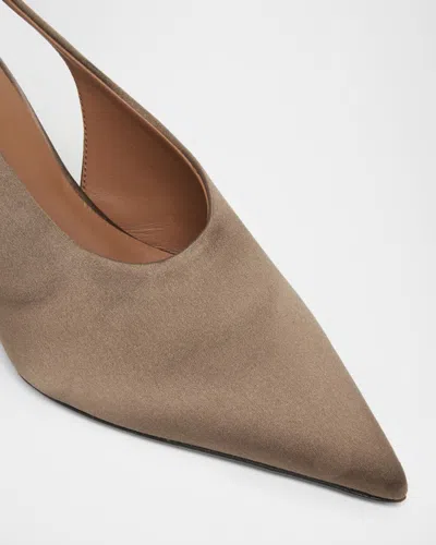 Alaïa Cube 75 Satin Slingback Wedge Pumps In Brown