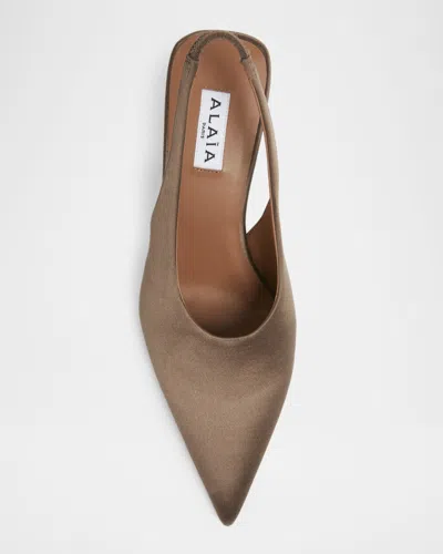 Alaïa Cube 75 Satin Slingback Wedge Pumps In Brown