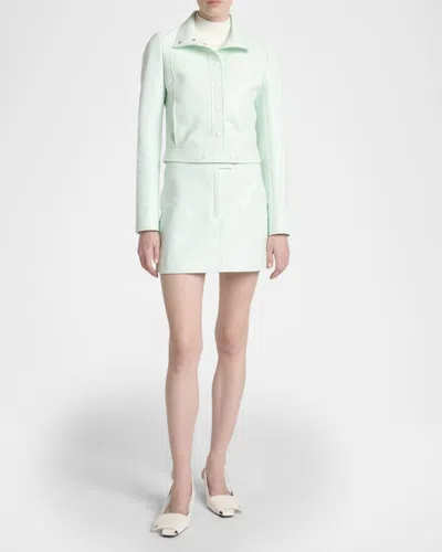 Courrèges Cropped Jacket With Glossy Patent Finish And Structured Collar In Green