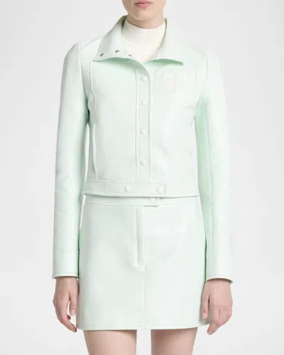 Courrèges Cropped Jacket With Glossy Patent Finish And Structured Collar In Green