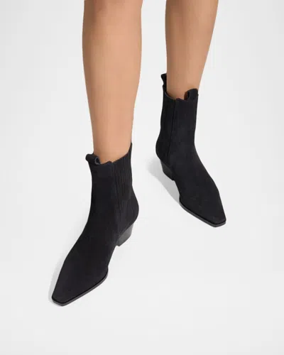 Aeyde Pointed Toe Ankle Boots With Elastic Side Panels In Black