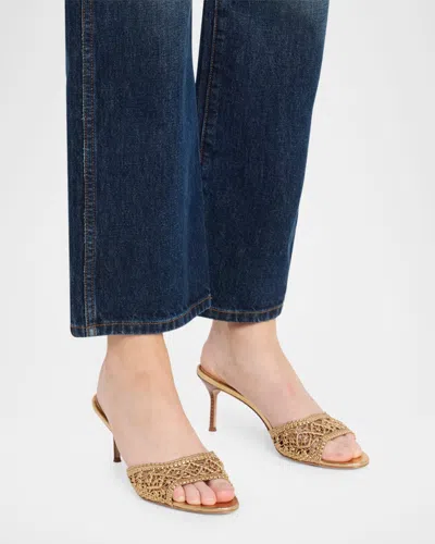 Veronica Beard 70mm Tia Macrame Metallic Leather Sandals In Gold