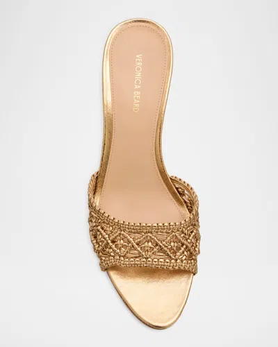 Veronica Beard 70mm Tia Macrame Metallic Leather Sandals In Gold