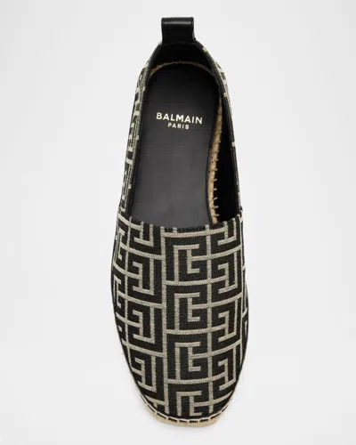 Balmain Men Espadrilles With Monogram Jacquard In Black
