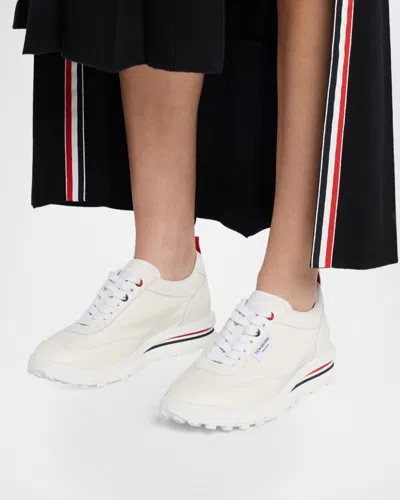 Thom Browne Soft Tech Leather Runner Sneakers In White