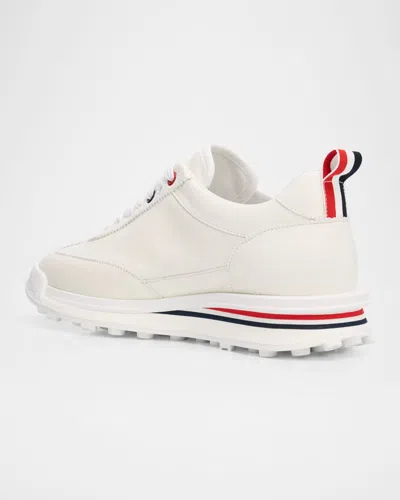 Thom Browne Soft Tech Leather Runner Sneakers In White
