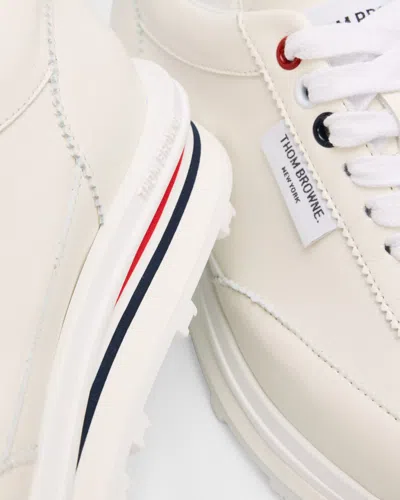 Thom Browne Soft Tech Leather Runner Sneakers In White