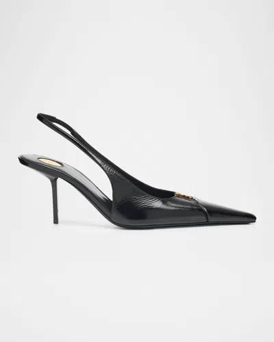 Saint Laurent 75mm Babylone Leather Ysl Slingback Pumps In Black
