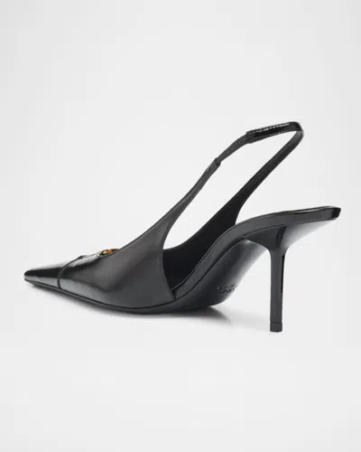 Saint Laurent 75mm Babylone Leather Ysl Slingback Pumps In Black