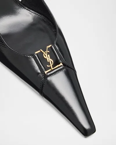 Saint Laurent 75mm Babylone Leather Ysl Slingback Pumps In Black