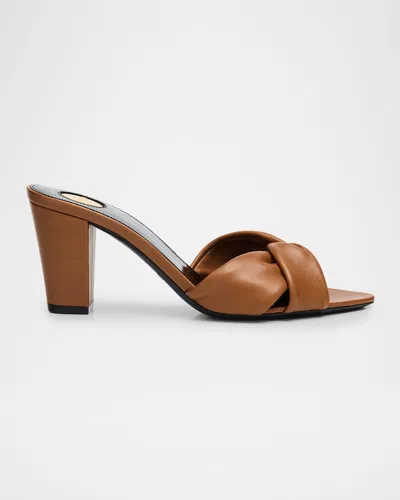Saint Laurent Dark Macadamia Nappa Leather Franciane Mule Sandals In Multi