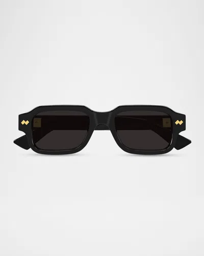 Bottega Veneta Men's Intrecciato Wirecore 50mm Rectangular Sunglasses In Black