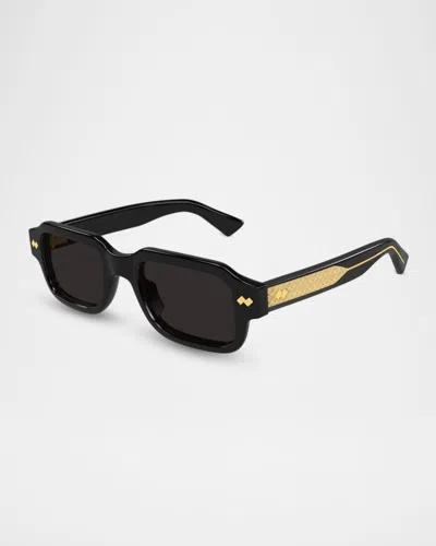 Bottega Veneta Men's Intrecciato Wirecore 50mm Rectangular Sunglasses In Black