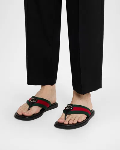 Gucci Web Stripe-embellished Flip Flops In Multi