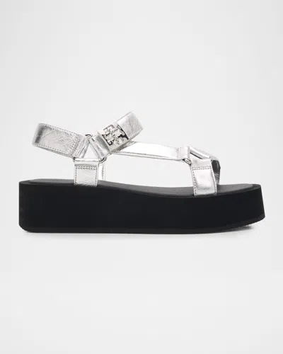 Tory Burch Mellow Metallic Leather Platform Sandals In Multi