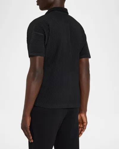 Issey Miyake Ns Black Bascis V-neck Regular-fit Knitted Polo Shirt In Black