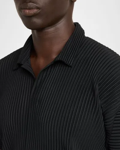 Issey Miyake Ns Black Bascis V-neck Regular-fit Knitted Polo Shirt In Black