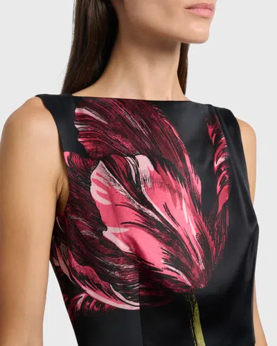 Erdem Floral-print Duchess Satin Sleeveless Gown In Black