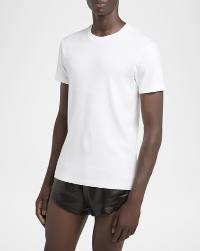 Tom Ford White Crewneck T-shirt With Logo Embroidery On The Front And Perforated Design In Cotton Man In White