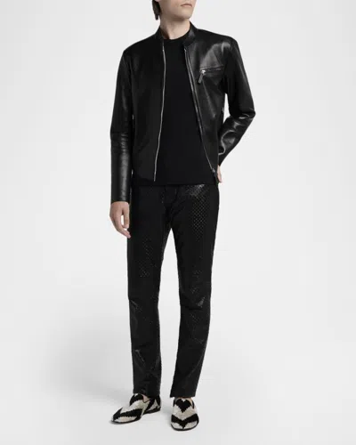 Tom Ford Crewneck T-shirt With Logo Embroidery On The Front And Perforated Design In Cotton Man In Black