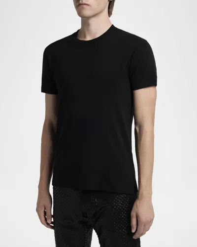 Tom Ford Crewneck T-shirt With Logo Embroidery On The Front And Perforated Design In Cotton Man In Black