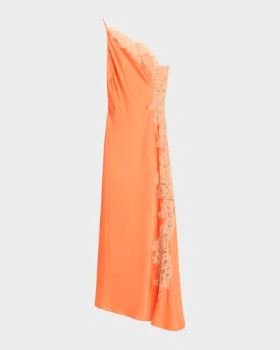A.l.c Lou Lace-embroidered One-shoulder Slip Dress In Orange