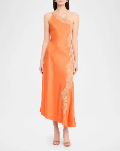 A.l.c Lou Lace-embroidered One-shoulder Slip Dress In Orange