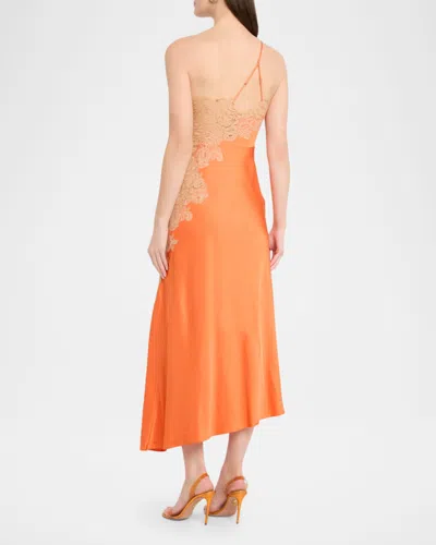 A.l.c Lou Lace-embroidered One-shoulder Slip Dress In Orange