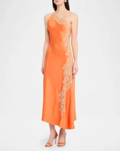 A.l.c Lou Lace-embroidered One-shoulder Slip Dress In Orange