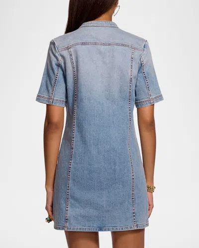 Ramy Brook Skylar Short Sleeve Braided Denim Dress In Blue