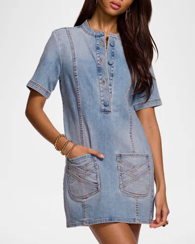 Ramy Brook Skylar Short Sleeve Braided Denim Dress In Blue
