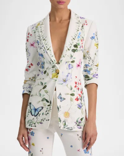 Alice And Olivia Breann Long Fitted Blazer In White