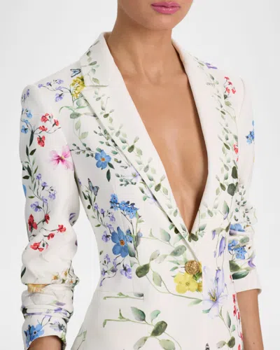 Alice And Olivia Breann Long Fitted Blazer In White