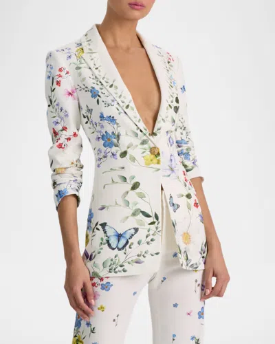 Alice And Olivia Breann Long Fitted Blazer In White
