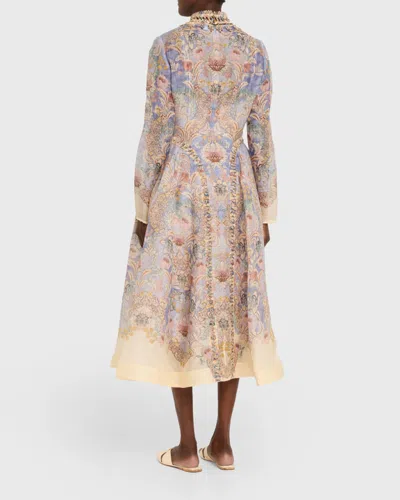 Zimmermann Womens Blue Floral Rebellion Beaded Linen And Silk Midi Dress Xs In Blue