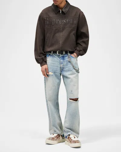 Represent Roscoe Logo Detail Cotton Canvas Bomber Jacket In Brown