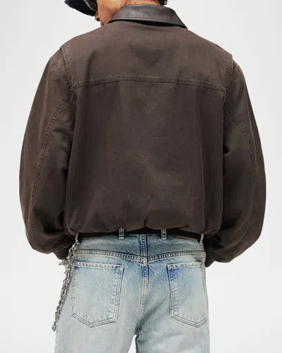 Represent Roscoe Logo Detail Cotton Canvas Bomber Jacket In Brown