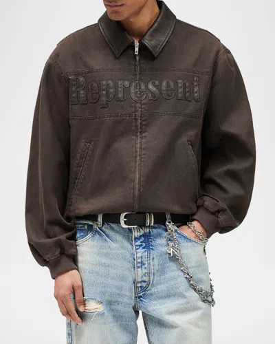 Represent Roscoe Logo Detail Cotton Canvas Bomber Jacket In Brown