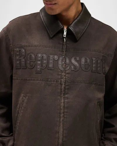 Represent Roscoe Logo Detail Cotton Canvas Bomber Jacket In Brown