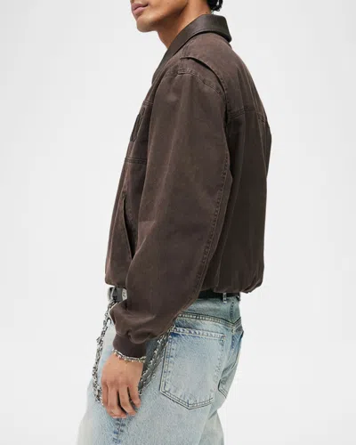 Represent Roscoe Logo Detail Cotton Canvas Bomber Jacket In Brown