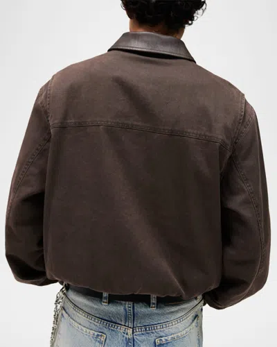 Represent Roscoe Logo Detail Cotton Canvas Bomber Jacket In Brown