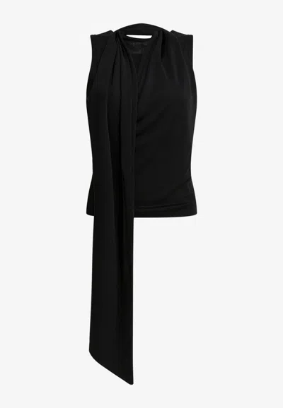 Ami Alexandre Mattiussi Sleeveless Top Asymmetric Hem Draped Detail In Black