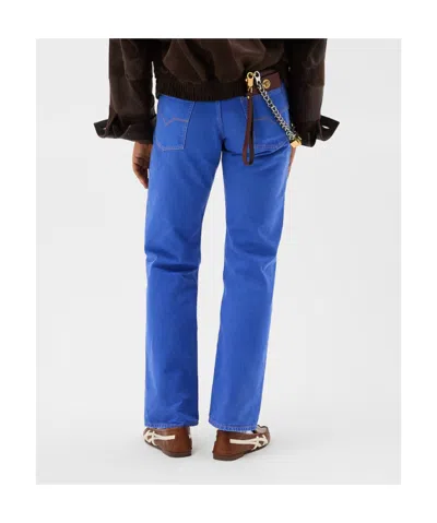 Versace Cotton Straight-leg Jeans With Medusa Accessory For Women In Blue