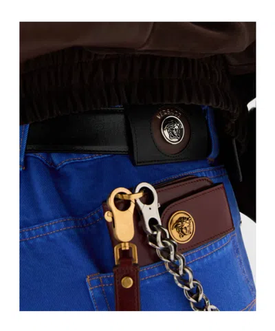 Versace Cotton Straight-leg Jeans With Medusa Accessory For Women In Blue