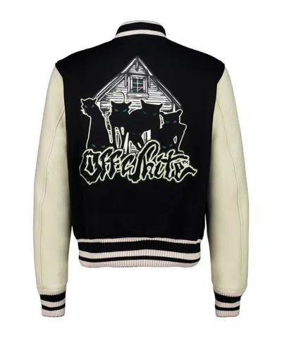 Off-white Embroidered Varsity Jacket In Black