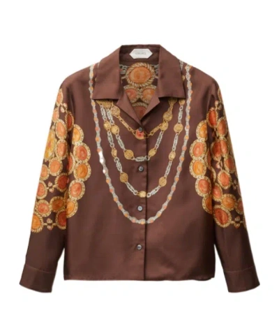 Versace Shirt Printed Shirt Look 62 Brown With Printed Silk Motif For Women